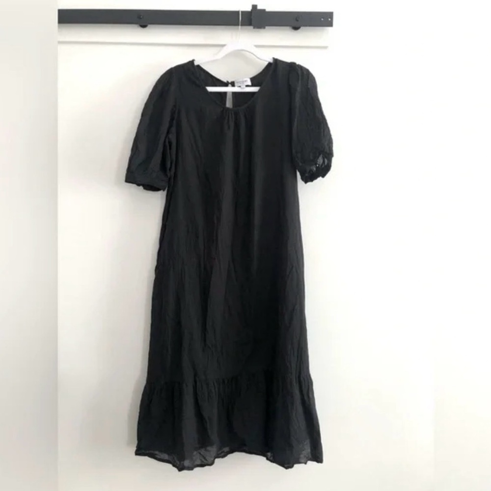 Olivia James The Label Women's Black Cotton Maxi Dress Medium Lined Puff Sleeve - Picture 1 of 9